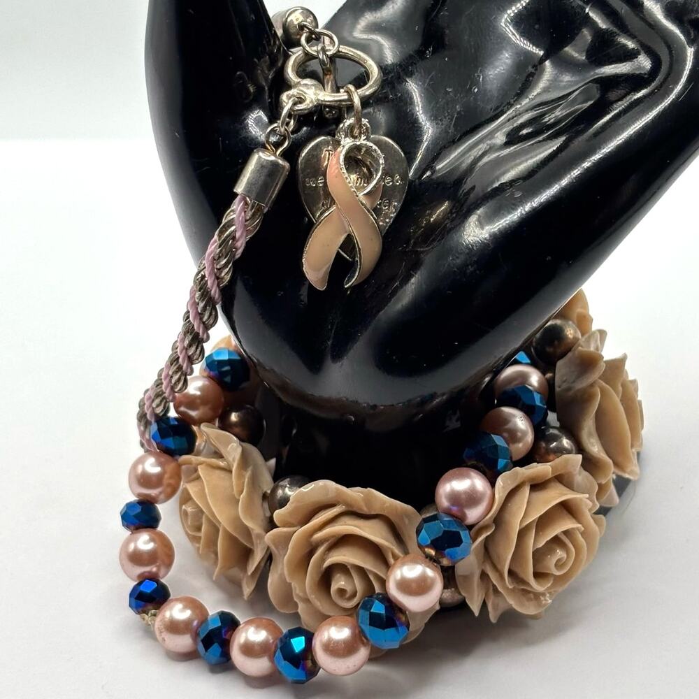 Pink Floral Breast Cancer Bracelet Bundle